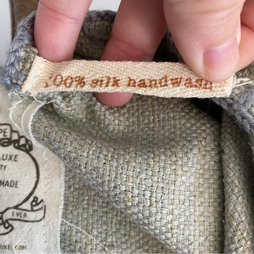 LA TROUPE Tienda deluxe shawl wrap cardigan fringe trim light blue hand made - Picture 6 of 6